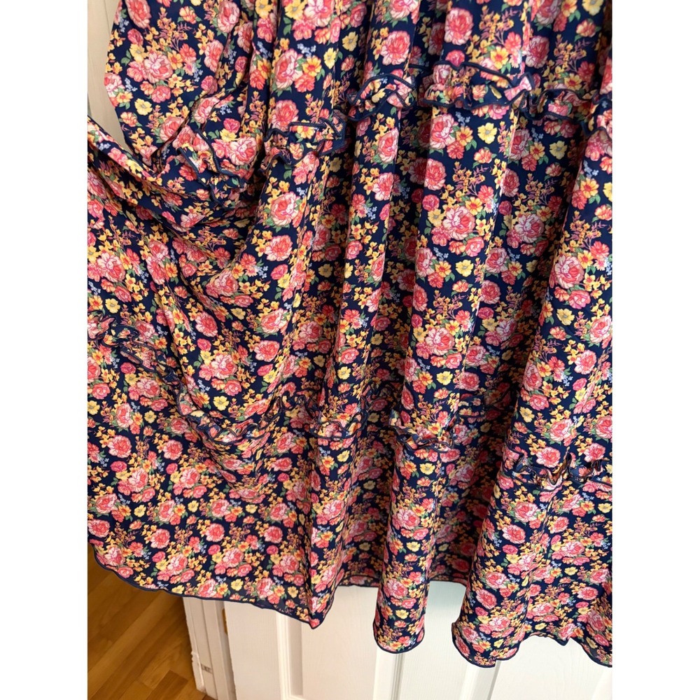New Simply Southern Floral Smocked Tiered Maxi Dress Navy Pink XL Peasant Boho - Picture 5 of 12